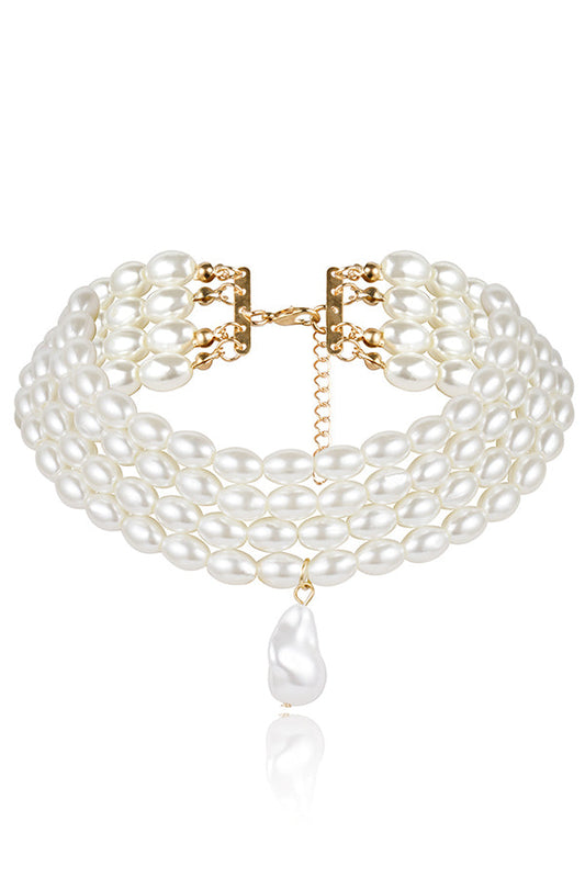 Stylish Geometric Pearl Beaded Multi-layer Necklace
