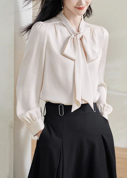Stylish Apricot Bow Silk Shirts Fall