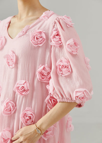 Pink Oversized Stereoscopic Cotton Party Dress Summer