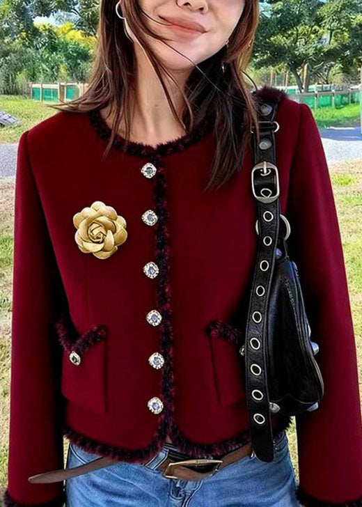 Italian Mulberry O Neck Pockets Cotton Short Coat Spring