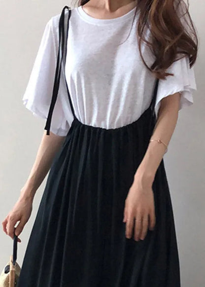 White O-neck Cotton Blouse T Shirt Flare Sleeve