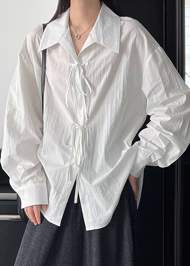 Brief White Tie Lace Shirt Lantern Sleeve