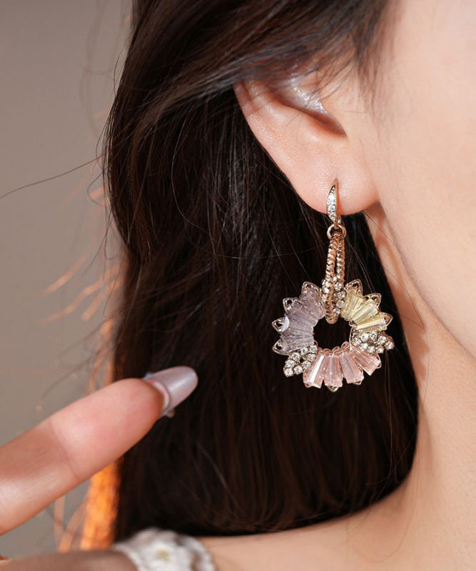 Gold Copper Zircon Asymmetrical Crystal Bell Drop Earrings
