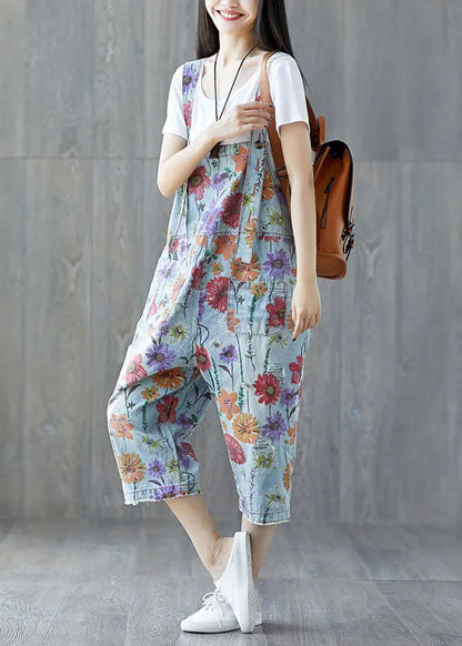 Classy Light Blue Pockets Denim Jumpsuit Spring