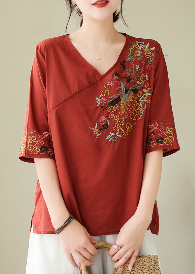 Italian Red Side Open Cotton Top Half Sleeve
