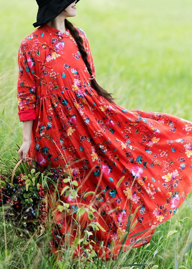 Style Stand Spring Clothes for Design Red Print Dresses