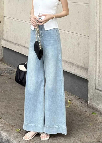 Fitted Navy Oversized Denim Wide Leg Pants Fall