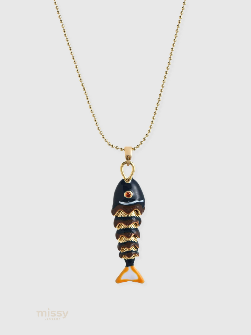 Daria Colorful Enamel Fish Pendant Necklace