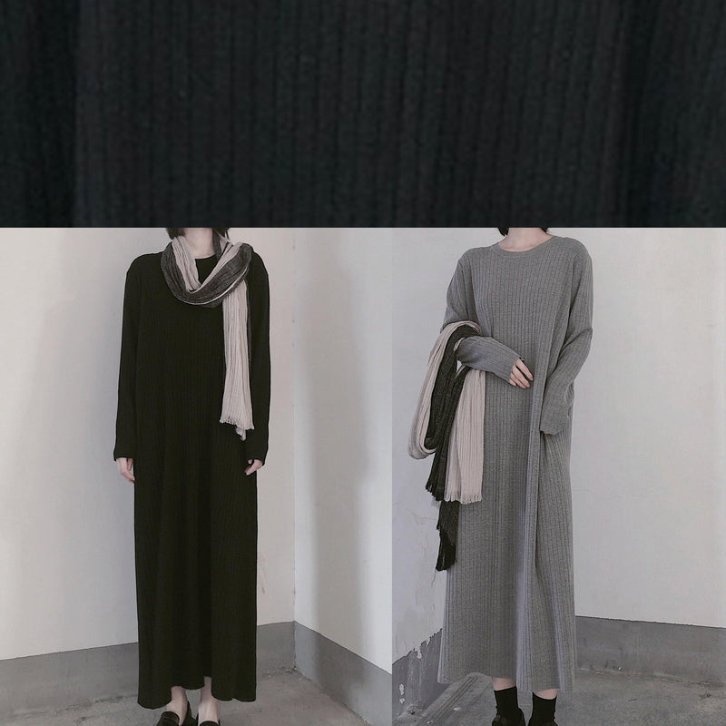 Comfy O Neck Long Sleeve Sweater Dress Street Style Black Mujer Knit Dress