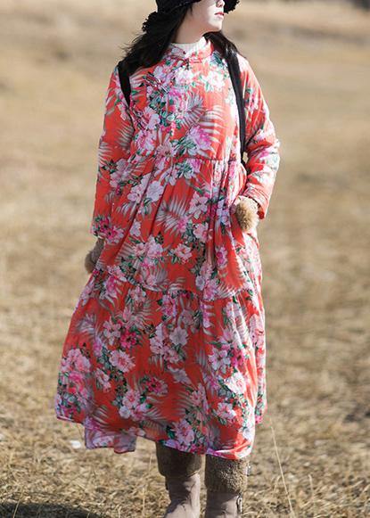 Asymmetrical Spring Dresses Sewing Red Print Dresses