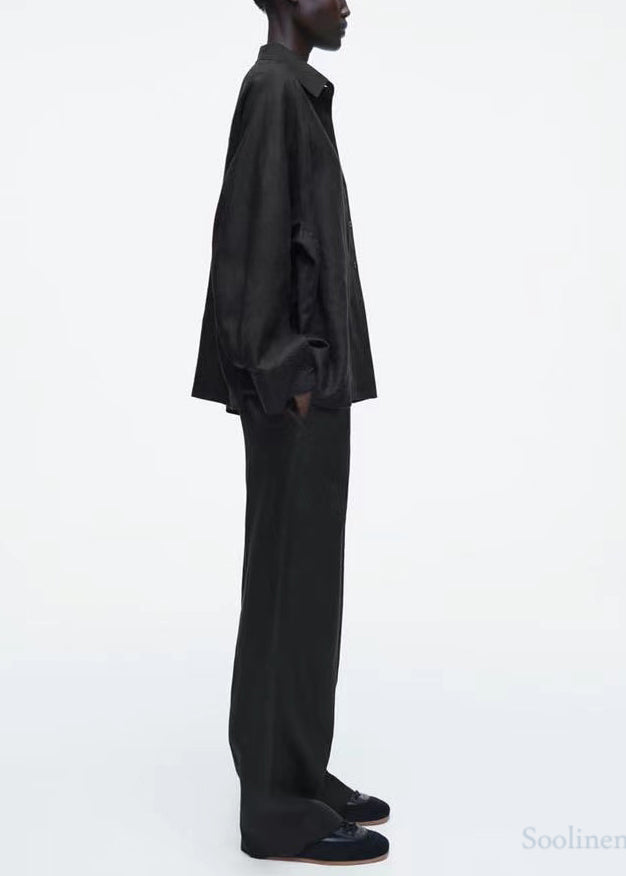 Black Oversized Linen Shirts Fall