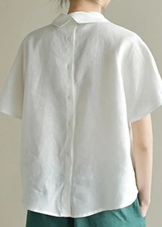 Loose White Peter Pan Collar Linen Top Summer