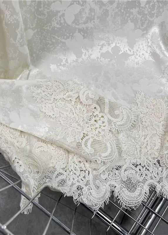 Fine White Jacquard Patchwork Lace Silk Blouses Fall