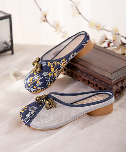 Beige Embroideried Slide Sandals Tulle Splicing