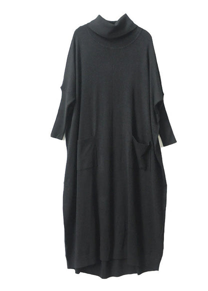 Black Turtleneck Pockets Fall Knit Dress