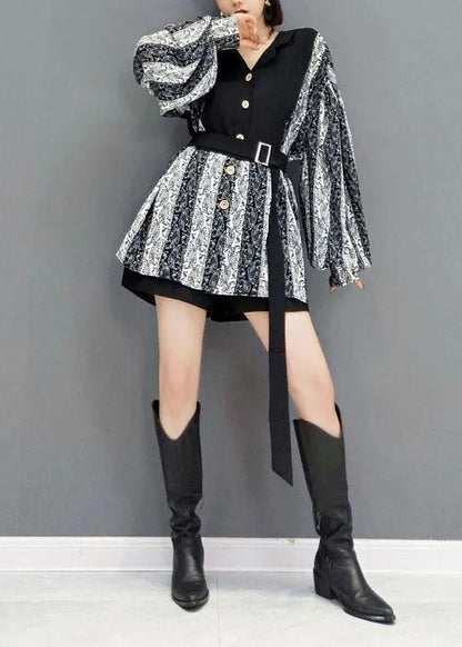 Fitted Grey Peterpan Collar Button Fall Shirt Top Long Sleeve