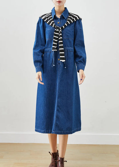 Blue Cinched Give Shawl Denim Long Dress Fall