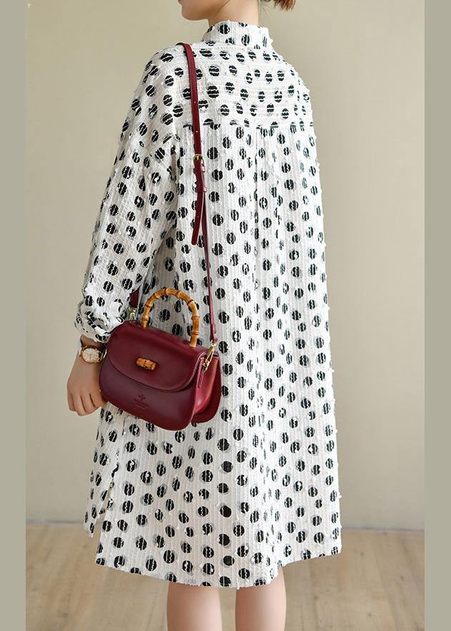 Classy White Dot Cotton Dress Button Spring Dresses