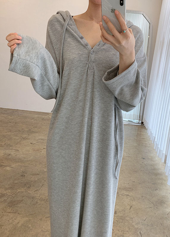 French Grey Hooded Maxi Dresses Spring