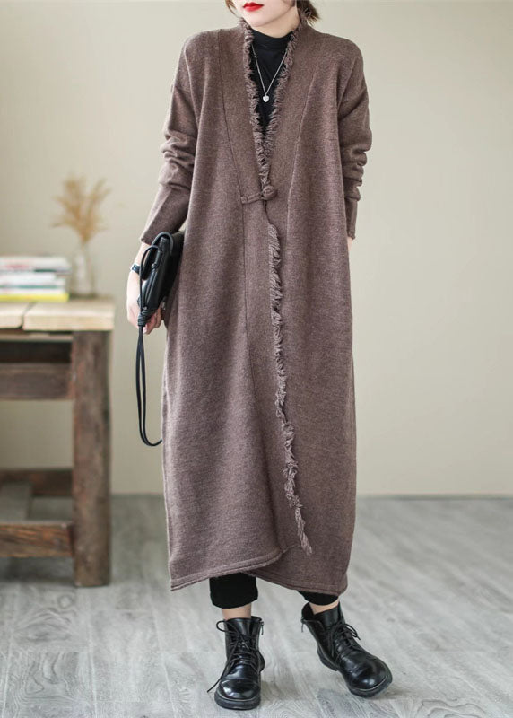 Chocolate Button Knit Coats Long Sleeve