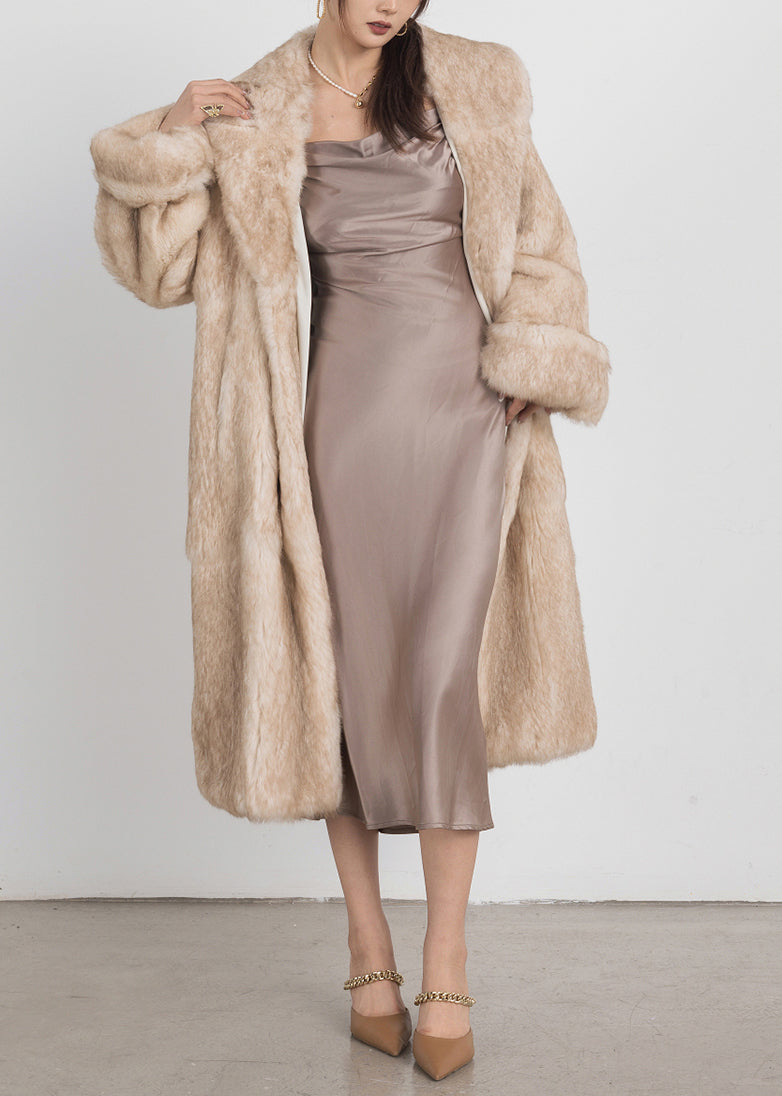 Light Yellow Peter Pan Collar Rabbit Fuzzy Fur Coat Winter