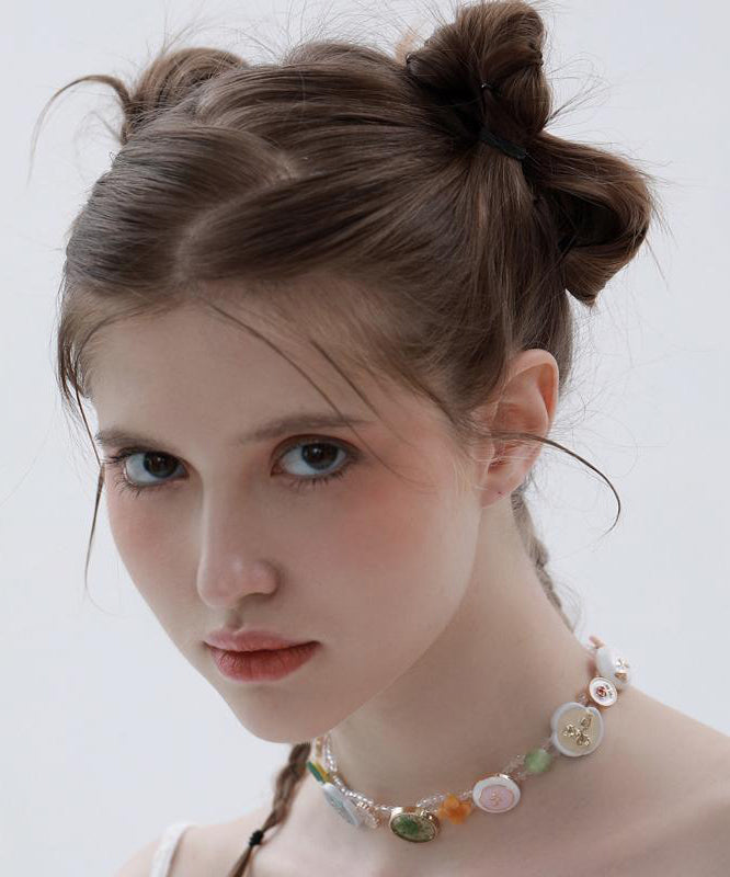 Rainbow Alloy Beading Button Princess Necklace