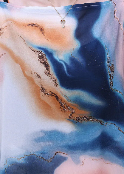 White Asymmetrical Design Tie Dye Chiffon Upf 50+ Top Batwing Sleeve