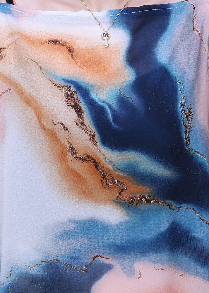 White Asymmetrical Design Tie Dye Chiffon Upf 50+ Top Batwing Sleeve