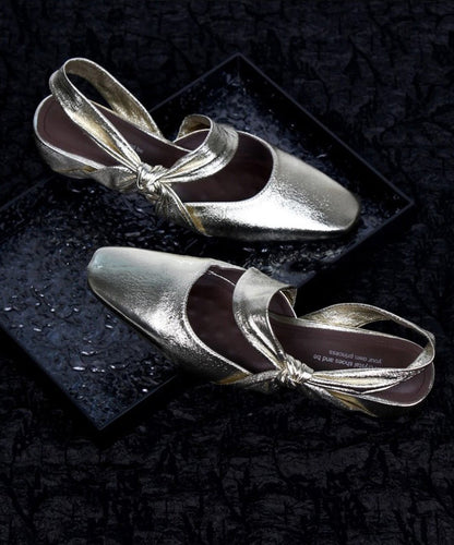 Bow Splicing Chunky Sandals Silver Sheepskin