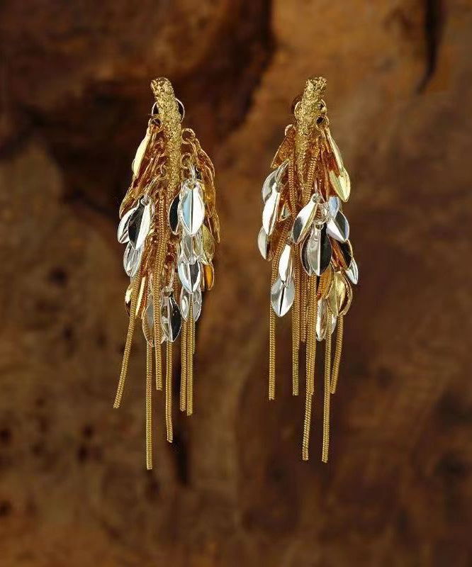 Stylish Gold Sterling Silver Overgild Ear of Wheat Tassel Drop Earrings