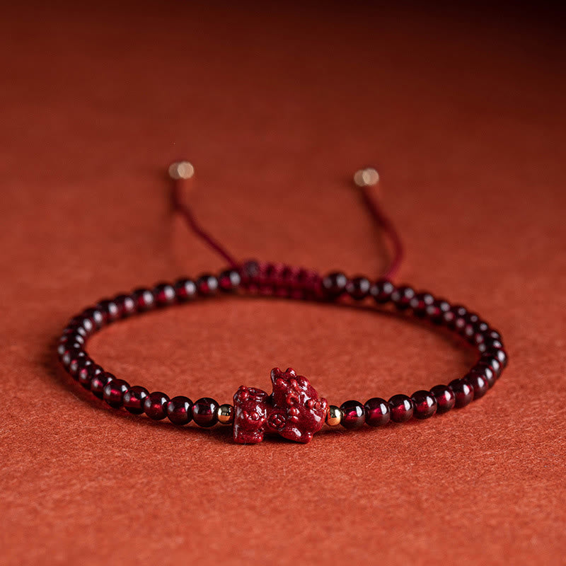 Buddha Stones Garnet Cinnabar Pixiu Blessing Calm String Bracelet
