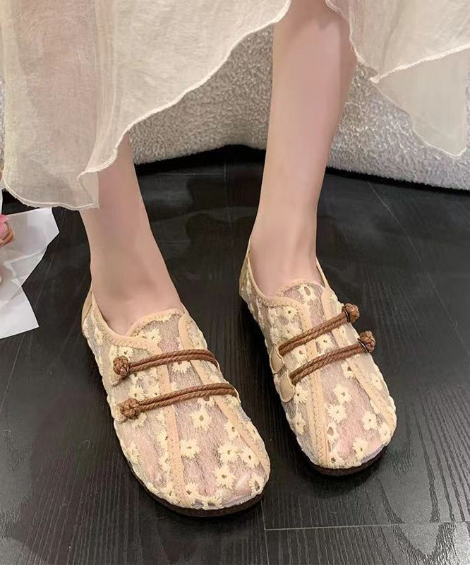 Breathable Mesh Khaki Flat Shoes Embroidery Splicing Soofairy Shoes-20251