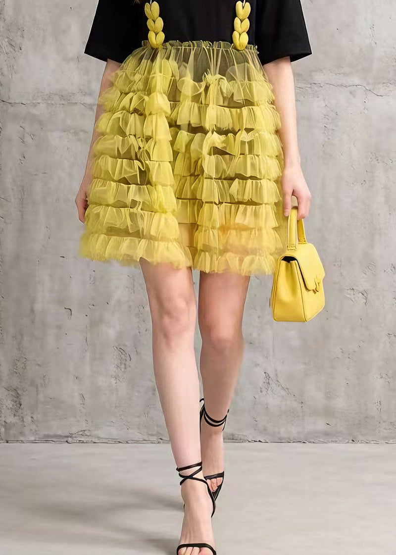 Black Tulle Ruffled Patchwork Cotton Mid Dress Summer