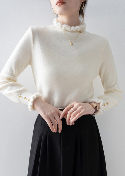 White Ruffled Patchwork Faux Fur Sweaters Winter