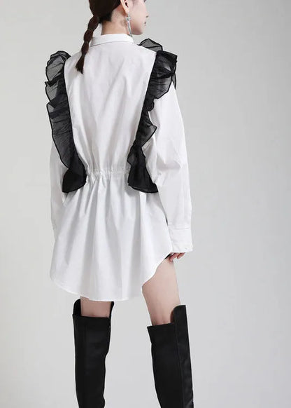 Modern White Peterpan Collar Ruffles Fall Blouses Long Sleeve