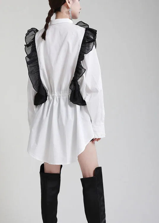 Modern White Peterpan Collar Ruffles Fall Blouses Long Sleeve