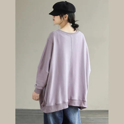 Modern Purple Cartoon Print Cotton Shirts O Neck Loose Spring Shirts