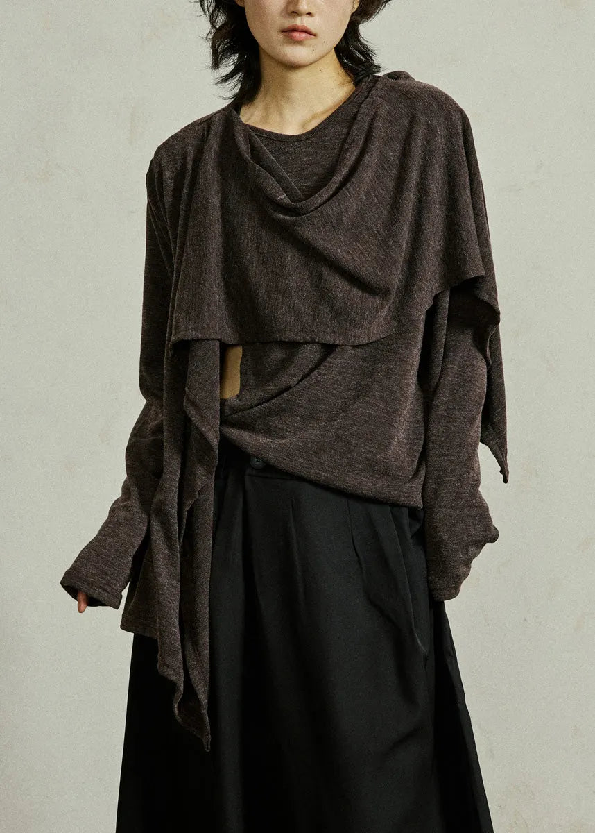 Coffee O-neck Cozy Cotton Top Fall