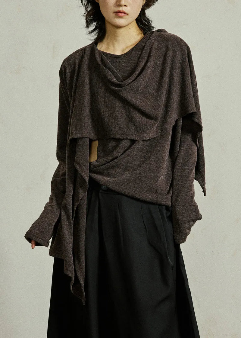 Coffee O-neck Cozy Cotton Top Fall