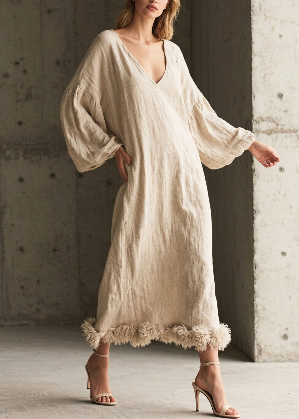 White V Neck Patchwork Faux Fur Maxi Dresses Fall
