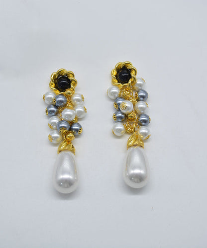 White Sterling Silver Alloy Pearl Drop Earrings