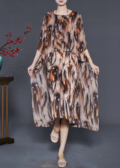 Khaki Oversized Print Chiffon Vacation Dresses Summer
