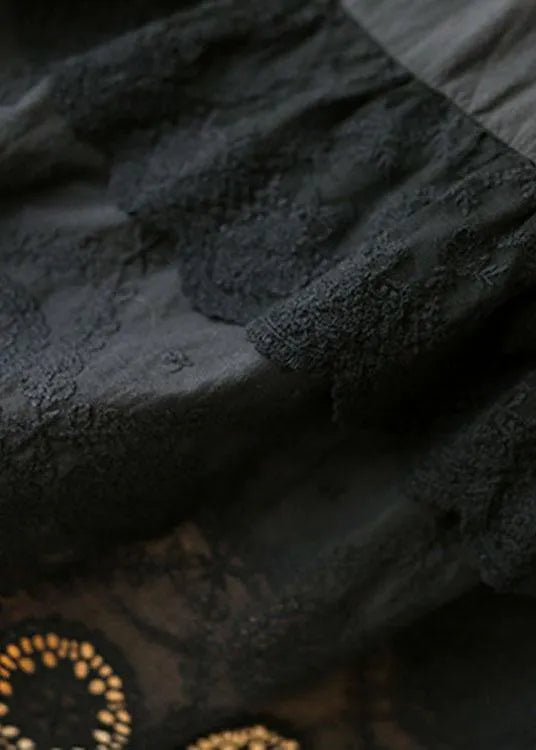 Black O-neck Lace Patchwork Fall Half Sleeve Blouse Tops