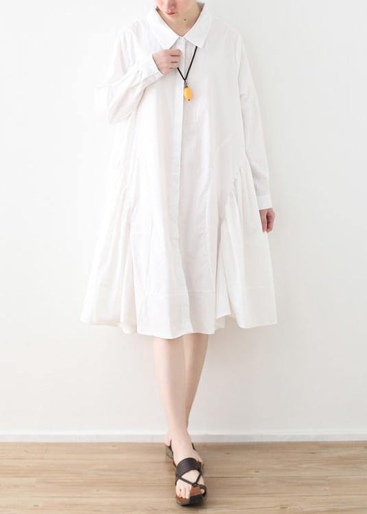 Large White Shirt Medium Length Spring Summer Cotton Dress