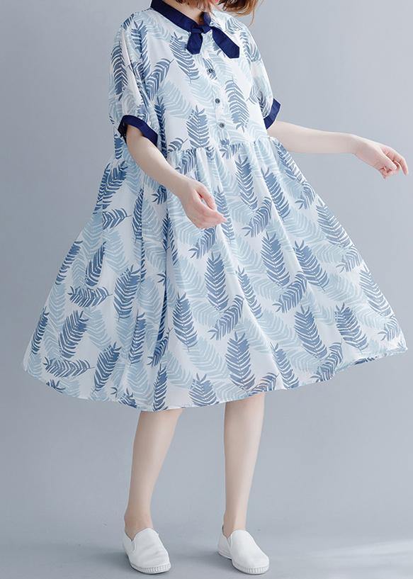 Diy Royal Blue Print Patchwork Maxi Summer Chiffon Dress