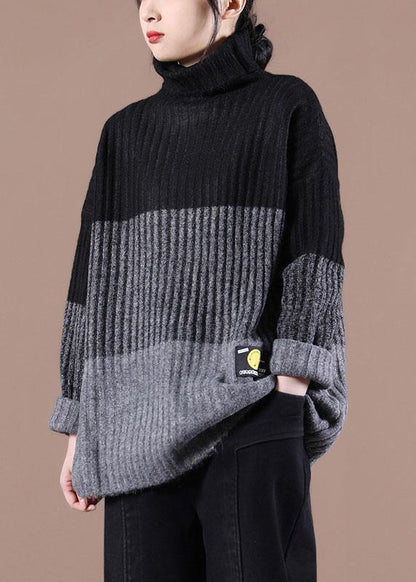 Natural Khaki Colorblock High Neck Fall Knit Sweater