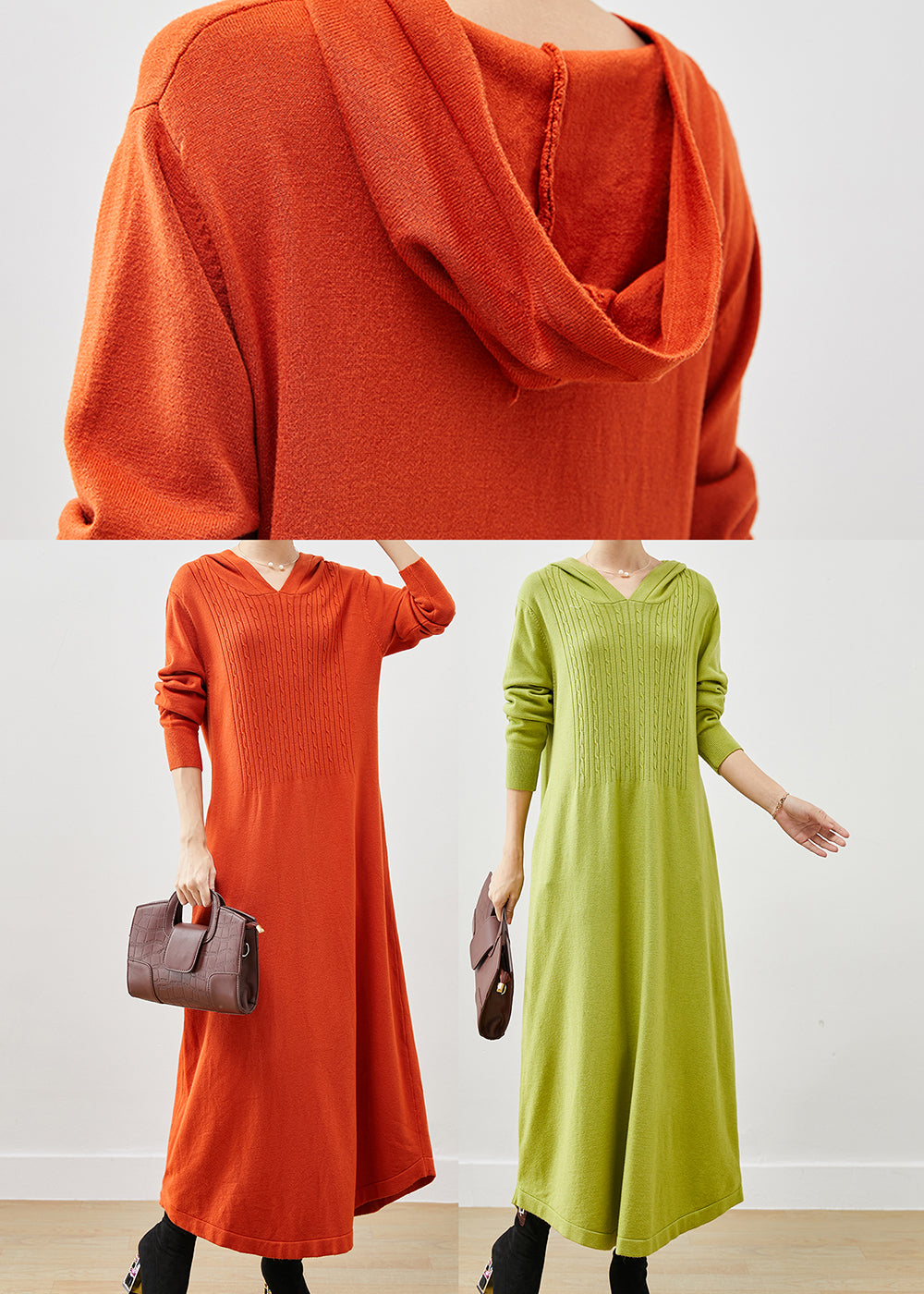 Fluorescent Green Hooded Knit Dress Spring