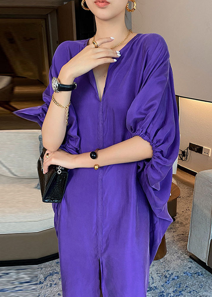 Purple U Neck Patchwork Long Dress Summer