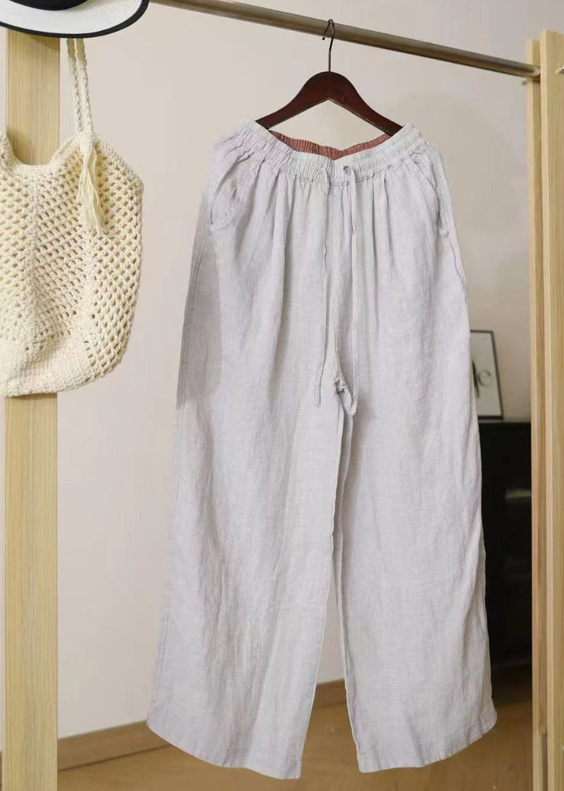 Blue Oversized Linen Straight Pants Summer
