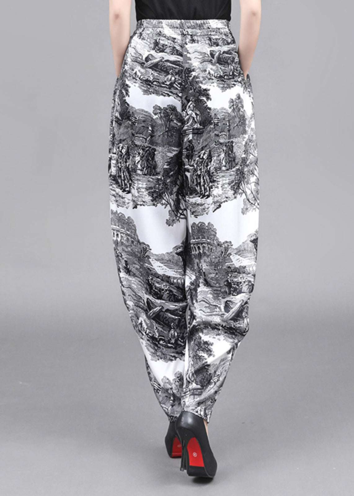 Summer Loose Pockets Landscape Painting Haren Pants